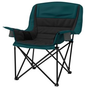 Padded Camping Chair for Adults, Portable Folding Camping Chair with Side Pockets, Cup Holders, Carry Bag, Black