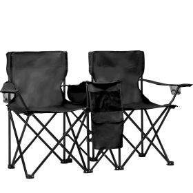 Portable Outdoor 2-Seat Folding Chair with Removable Sun Umbrella Black
