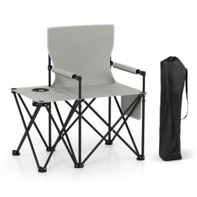 Oversized Foldable Camping Chair with Side Table & Cup Holder, 330 LBS Capacity for Outdoor Use-Gray