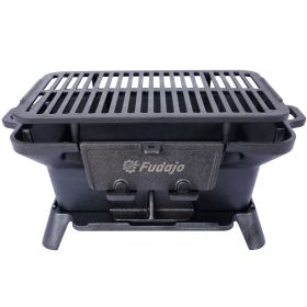 Oval Cast Iron Grill Outdoor, Portable Charcoal Grill and Tabletop Cast Iron Skillet - 100% Cast Iron, Durable, Small Charcoal Grill, Camping Sto