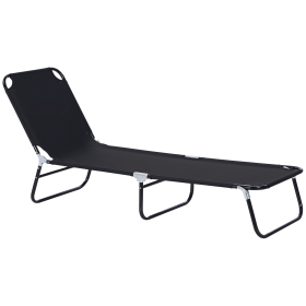 Folding Chaise Lounge Pool Chairs, Outdoor Sun Tanning Chairs with 5-Level Reclining Back, Steel Frame for Beach, Yard, Patio, Black