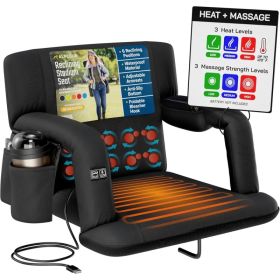 Alpcour Heated Massage Reclining Stadium Seat For Bleachers With Back Support (Option: Black-21Wide)