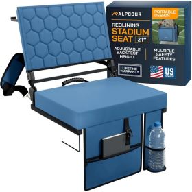 Alpcour Folding Reclining Stadium Seat With Back Support For Bleachers (Option: NavyBlue-21Wide)