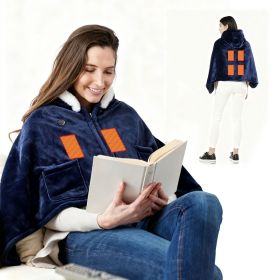 Wearable Heated Blanket - 8 Heating Zones, 3 Temperature Levels, Soft Double-Layer Flannel (59x31in), USB Power Bank Compatible (Color: Blue)