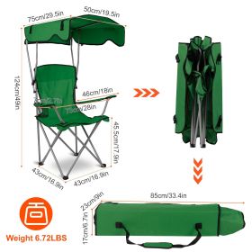 Foldable Beach Canopy Chair Sun Protection Camping Lawn Canopy Chair 330LBS Load Folding Seat w/ Cup Holder For Beach Poolside Travel Picnic (Color: Green)