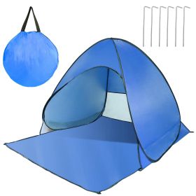 Pop Up Beach Tent Sun Shade Shelter Anti-UV Automatic Waterproof Tent Canopy for 2/3 Man w/ Net Window Storage Bag for Outdoor Beach Camping Fish (Color: Blue, size: One size)