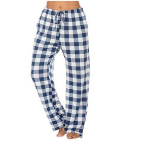 Women's Stretch Plaid Casual Pants With Pockets (Option: Blue And White-XXL)